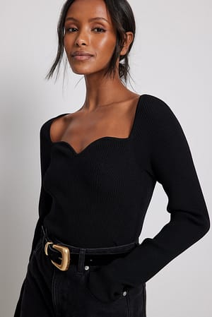 Black Chest Detail Knitted Long Sleeve Sweater