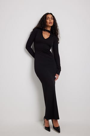 Black Choker maxi-jurk met uitsnijding