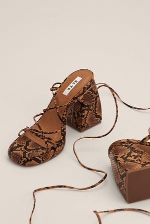 Snake Print Chubby Retro Strappy Heels
