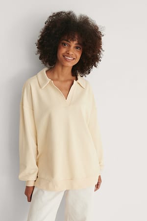Light Beige Collar Detail Sweatshirt