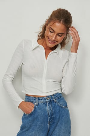 Offwhite Collar Detail Zip Top