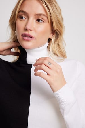 Black/White Kleurgeblokte gebreide turtelsweater