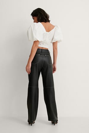 Black Contrast PU Pants