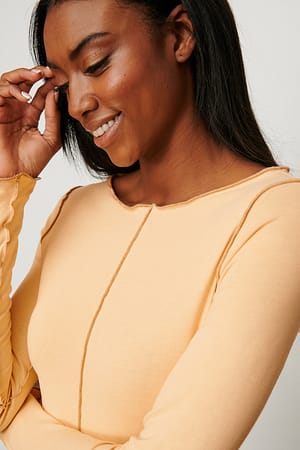 Yellow Contrast Seam Long Sleeve Top