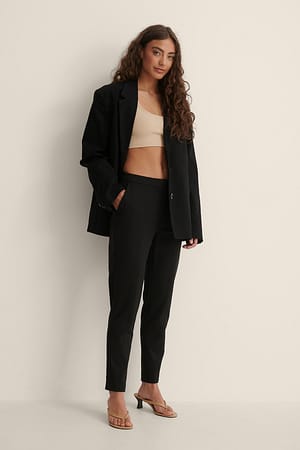 Black Cotton-Blend Slacks