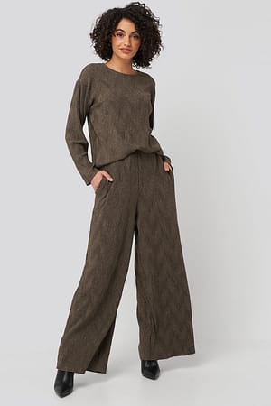 Brown Creased Effect Loose Fit Pants