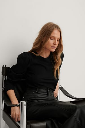 Black Crepe Puff Shoulder Top