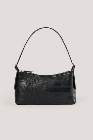 Black Croc Baguette Bag