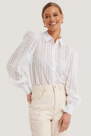 White Crochet Long Sleeve Shirt