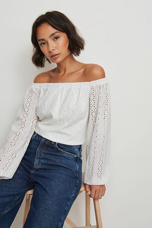 White Crochet Off Shoulder Top