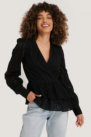 Black Crochet Wrap Top