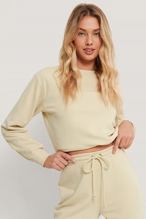 Beige Cropped Drawstring Sweatshirt