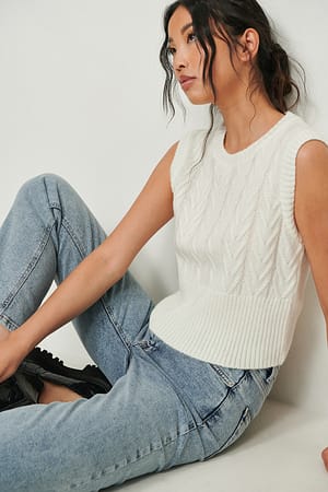 Offwhite Cropped Fitted Cable Vest