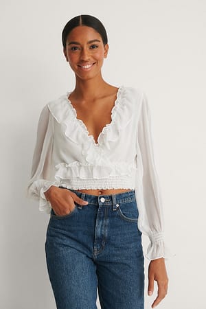 Offwhite Gerecycleerde cropped top met volants