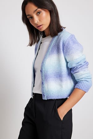 Blue Stickad croppad ombre kofta