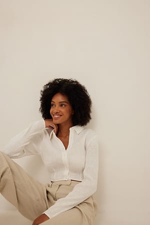 White Cropped Long Sleeve Shirt