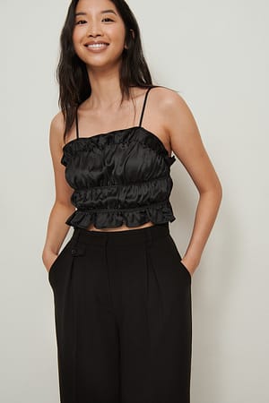Black Cropped Satin Top