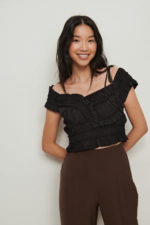 Black Cropped Smocked Top