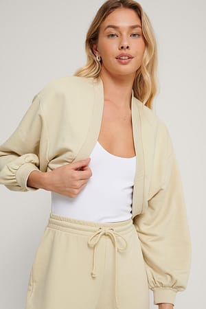Beige Cropped Sweatshirt Cardigan