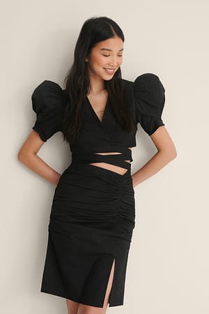 Black Cropped Tie Wrap Top