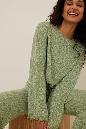 Khaki Cropped Wide Sleeve Babylock Top