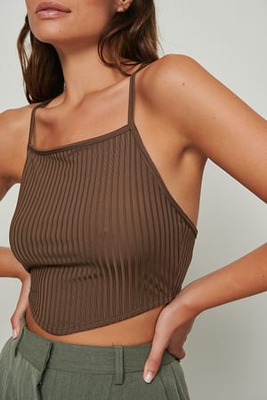 Brown Cross Back Rib Top