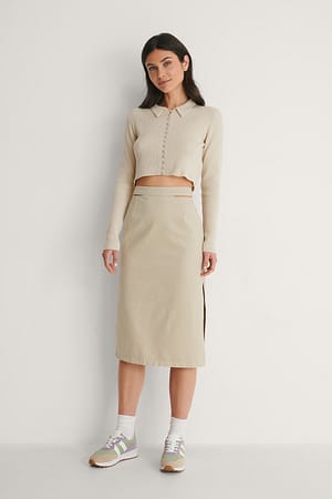 Light Khaki Cut Out Denim Skirt