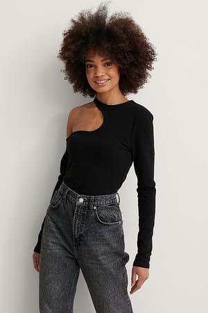 Black Cut Out Shoulder Detail Top