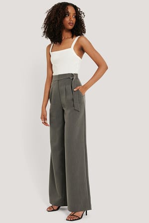 Dark Grey D-ring Belted Suit Pants
