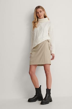 Beige Miniwikkelrok