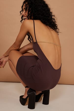 Brown Deep Back Chain Detail Mini Dress