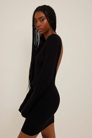 Black Deep Back Knitted Dress
