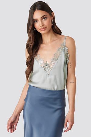 Grey Deep Front Lace Singlet