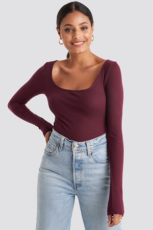 Deep Round Neck Ribbed Top