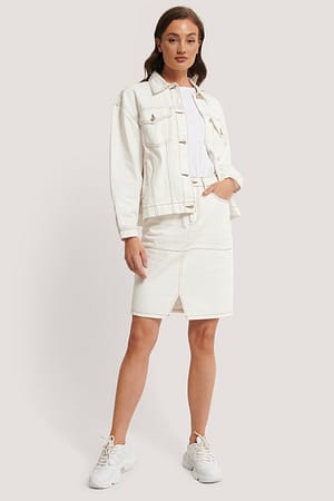 Offwhite Denimkjol med kontrastsöm
