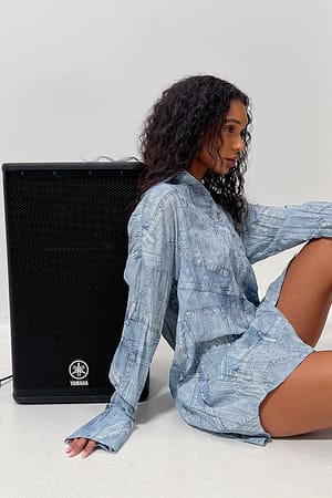 Denim Blue Denim Print Shirt Dress