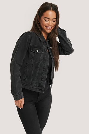 Black Stone Wash Denim Regular Fit Jacket