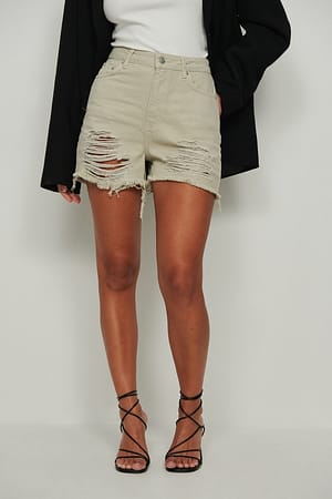 Grey Jeans-Shorts im Destroyed-Look