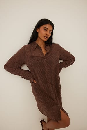 Brown Recycled dobby skjortklänning