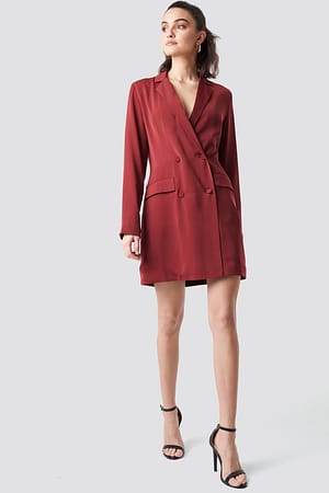 Dark Burgundy Double Breasted Blazer Dress