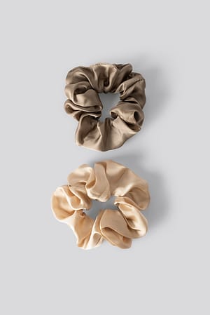 Taupe/Soft Gold Dubbelpack Blanka Satinscrunchies