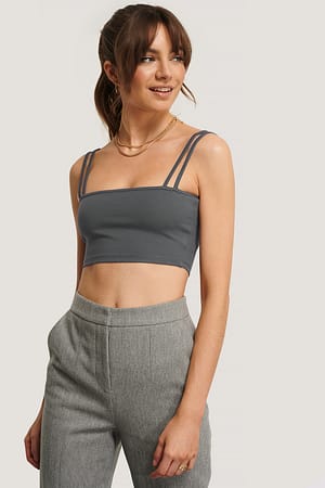 Grey Jerseytop Met Dubbele Bandjes