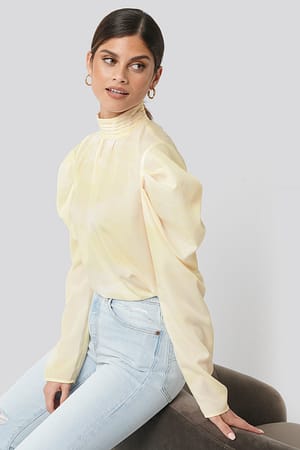 Yellow Draped Sleeve Blouse