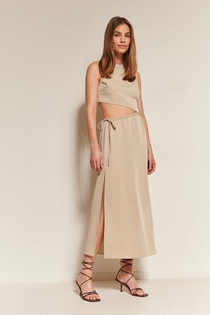 Beige Drawstring Cut Out Dress
