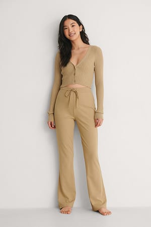 Dark Beige Drawstring Detail Bootcut Pants