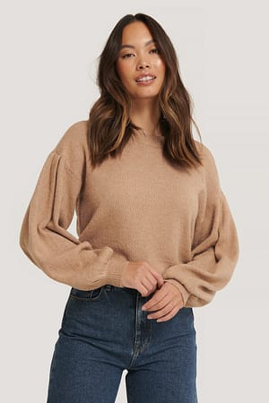 Beige Drop Shoulder Knit