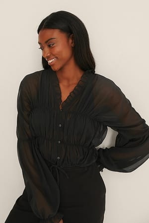 Black Chiffon-Bluse mit elastischer Taille