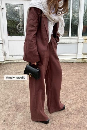 Brown Linnebyxor med elastisk midja