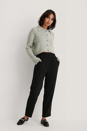 Pinstripe Elastic Waist Pinstriped Pants