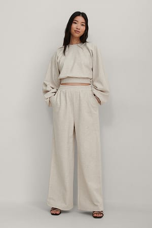 Beige Melange Ekologiska vida sweatpants med elastisk midja